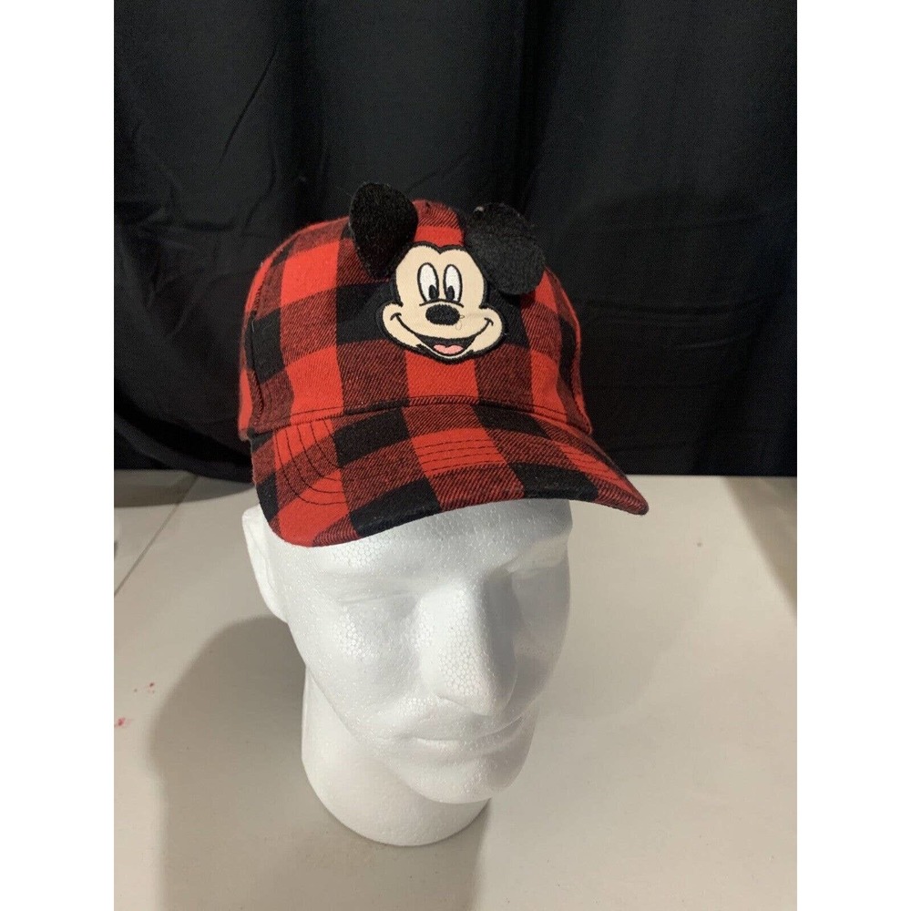 Vintage Disney Mickey Mouse Baseball Kids Hat Cap Flannel Red And Black